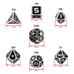 Pack de 7 Dados Metálicos con Bolsa de piel / Bandeja negra - ENHANCE